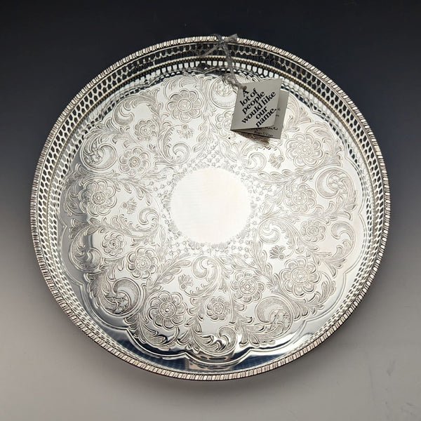 British Vintage Silver Plated Gallery Tray Diameter 26cm Boxed Deadstock